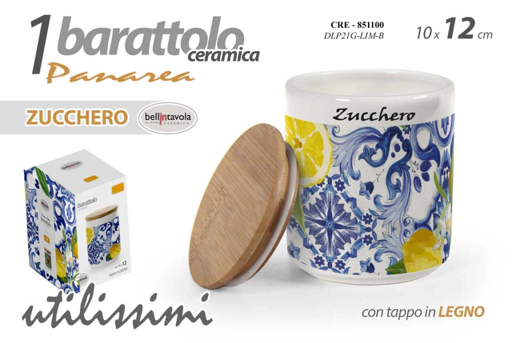 PANAREA BARATTOLO IN CERAMICA PER ZUCCHERO CON TAPPO IN LEGNO 10X12 CM
