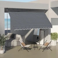 Tenda da Sole Autoportante Manuale Retrattile 3.5 x 1.2 x 2.1-3 m, Inclinazione Regolabile, Metallo Alluminio Poliestere, Grigio Scuro