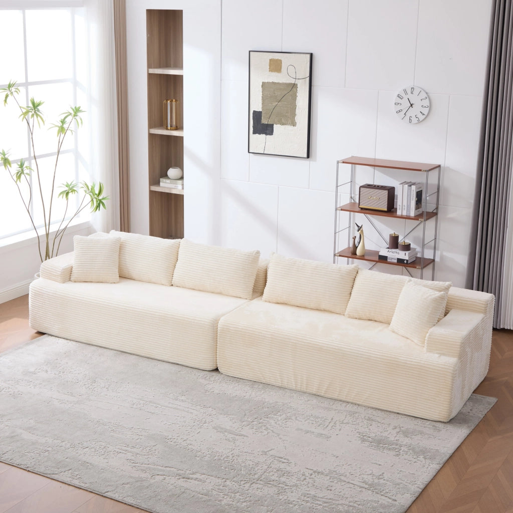 Divano con funzione chaise longue in tessuto chenille beige