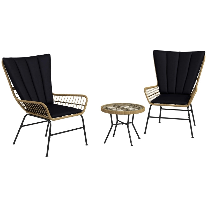 Set Salotto da Giardino in Rattan 3 Pezzi con 2 Sedie, Tavolino e Cuscini ¨C MINIMAL ¨C Vetro