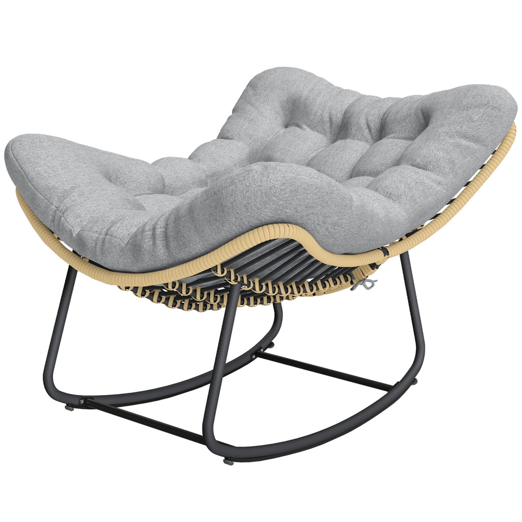Poltrona a dondolo rattan con cuscini spessi ¨C zephmum ¨C grigio 87x110x70 cm