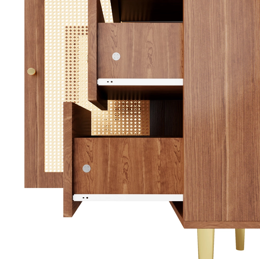 Sideboard in MDF con ante in rattan, 160x40x90 cm