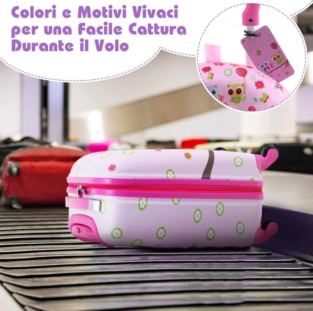 5 Pezzi Valigia per Bambini, Valigia con ManicoTelescopico da 16" con 13" Zainetto, Cuscino per Il Collo, Etichetta per Bagaglio, Borsa per Il Pranzo, con Ruote Girevoli a 360 ° (Modello 4)