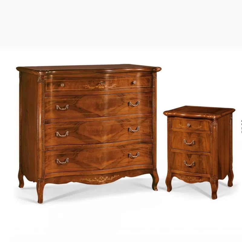 Comodino in legno 3 cassetti con intarsio l.58 p.40 h.78 - Mobili 2G