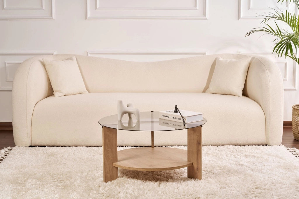 Canevino, Tavolino da Salotto Forma Rotondo, 75x75x40h cm Marrone Rovere
