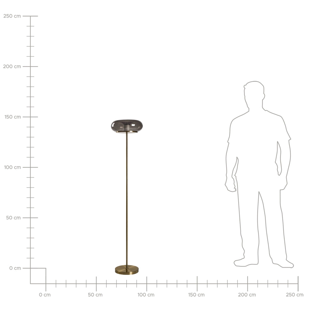Lampada da terra a LED con paralume ovale in vetro grigio e base in metallo con dimmer, stile retrò