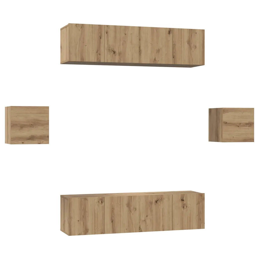 Set mobile TV 6 pz-Credenza per TV Rovere artigianale Legno multistrato 869126