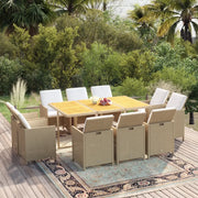 Set da Pranzo da Giardino 11 pz con Cuscini in Polyrattan Beige 3095555