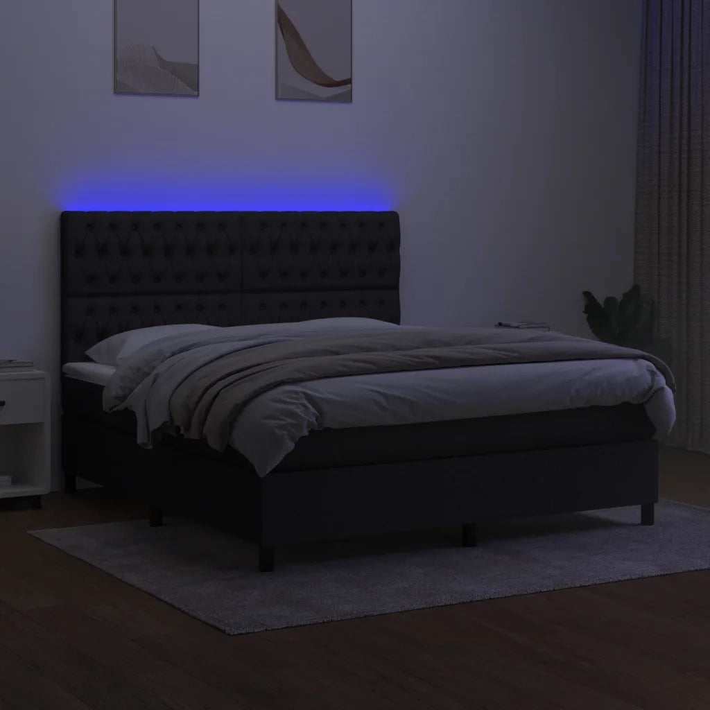 Letto a Molle con Materasso e LED Nero 160x200 cm in Tessuto cod mxl 35005