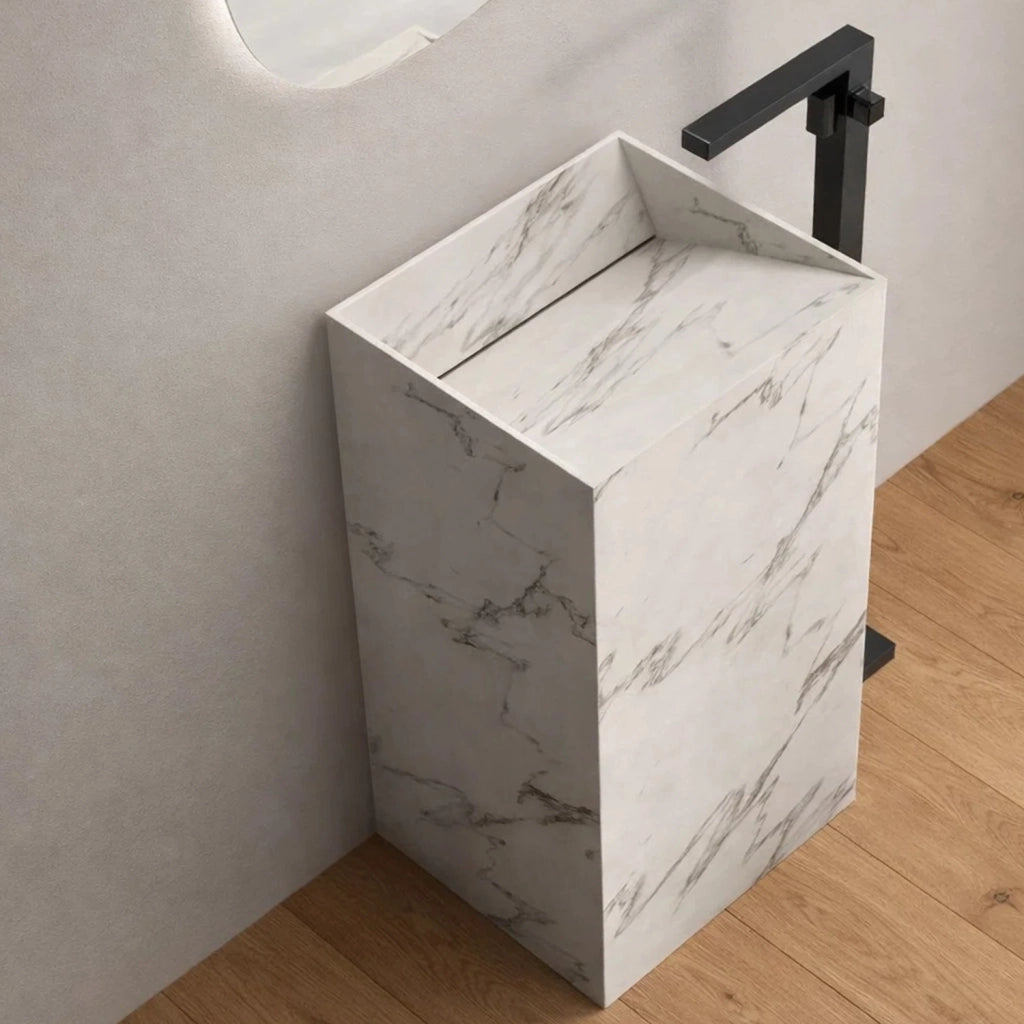 Lavabo da centro stanza lukas in stone artificiale bianco *** finitura- bianco, confezione 1