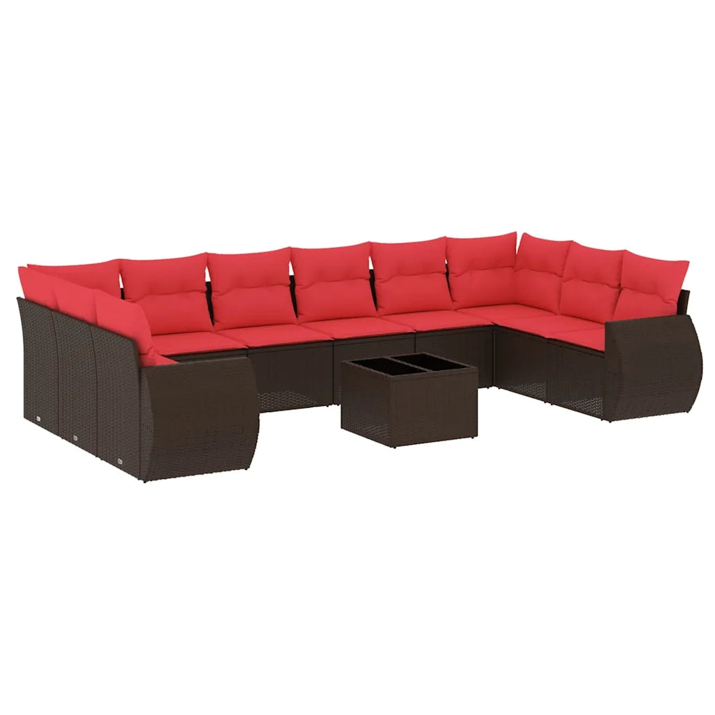 Set Divani da Giardino 11 pz con Cuscini Marrone in Polyrattan 3221883
