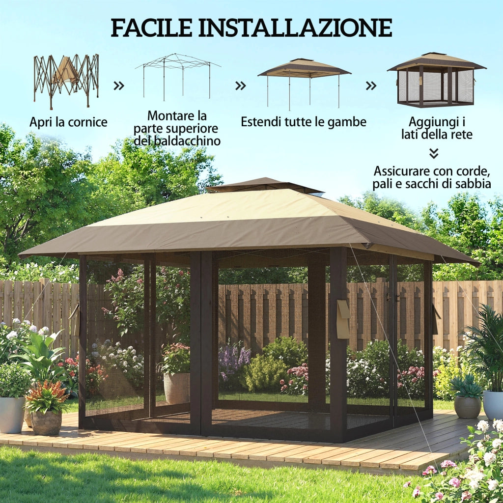 Gazebo Pieghevole 4x4 m con Zanzariere ¨C zephmum ¨C Cachi e Marrone