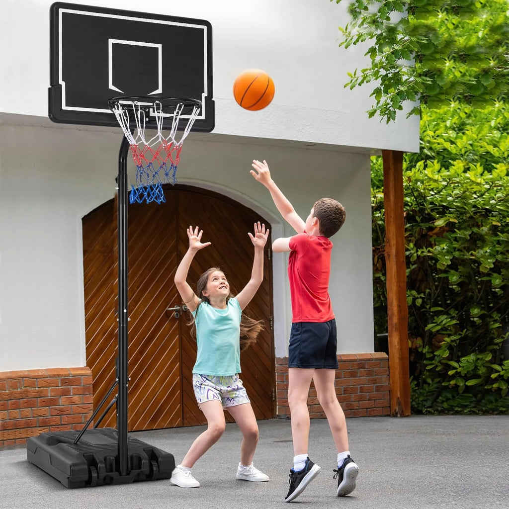 Canestro da Basket Portatile e Regolabile da 2,1 a 2,6 m, Canestro da Basket da Interno e Esterno con Base Riempibile, Tabellone in Policarbonato Antiproiettile e Ruote