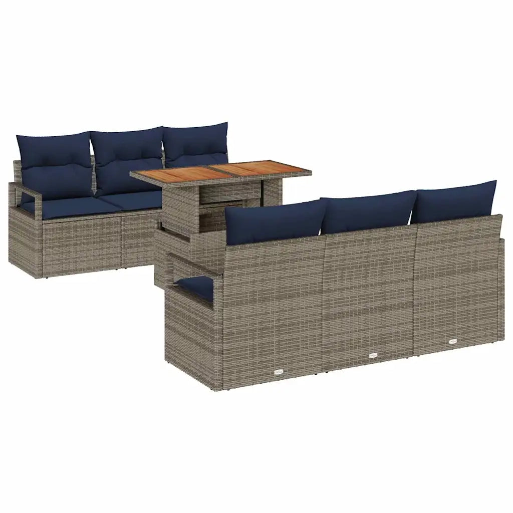 Set Divano da Giardino con cuscino 7 pcs grigio e blu navy