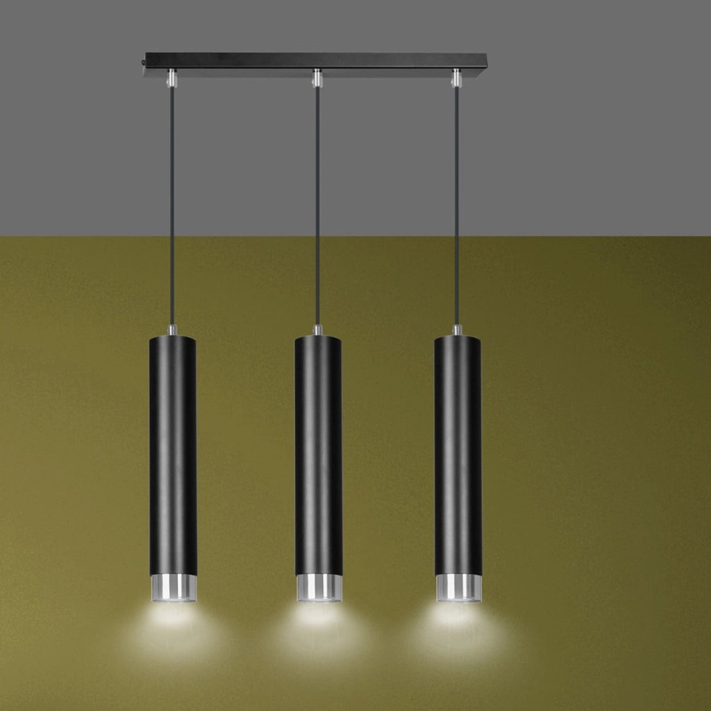 Lampada a sospensione Kibo in acciaio nero con finiture cromate