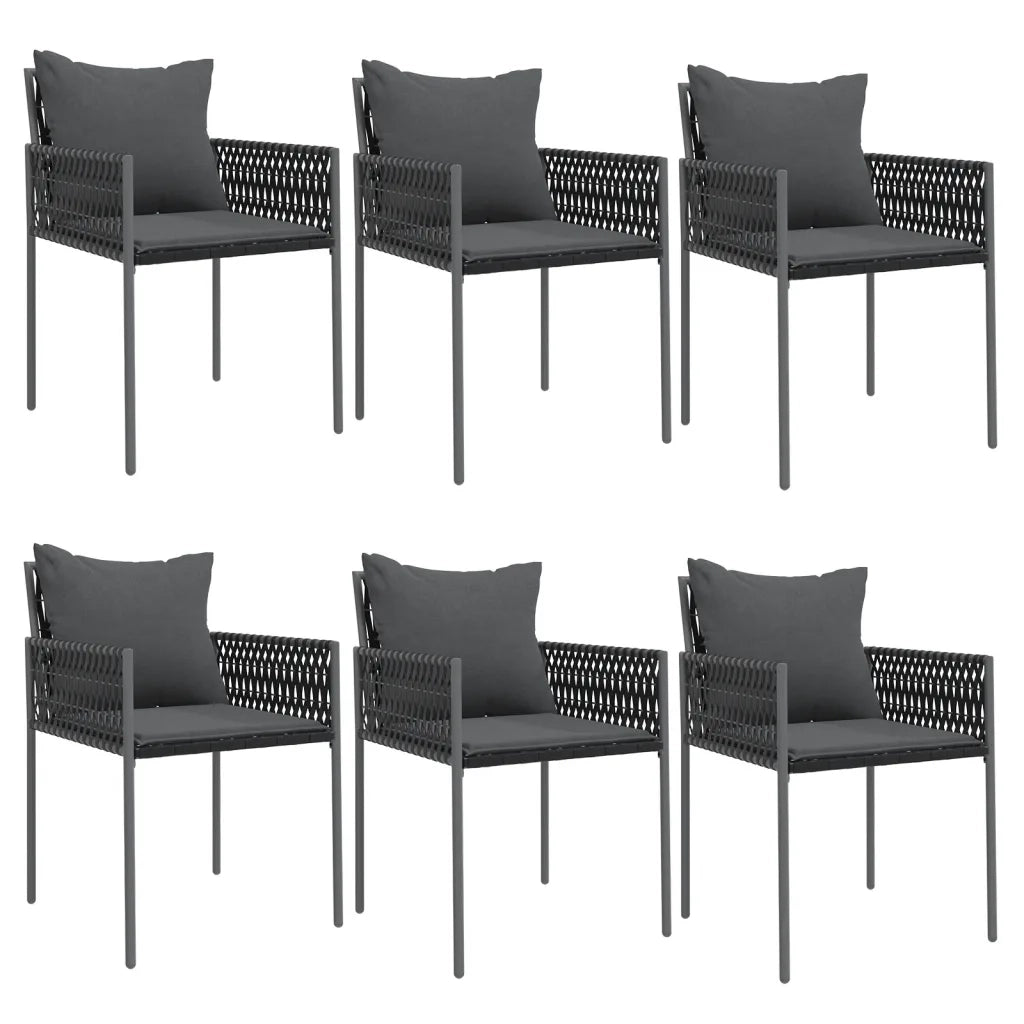 Sedie da Giardino con Cuscini 6pz Nere 54x61x83cm in Polyrattan 3187090