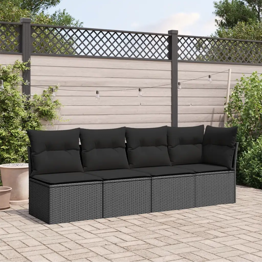 Divano da giardino con cuscini 4 posti nero in polyrattan 365964