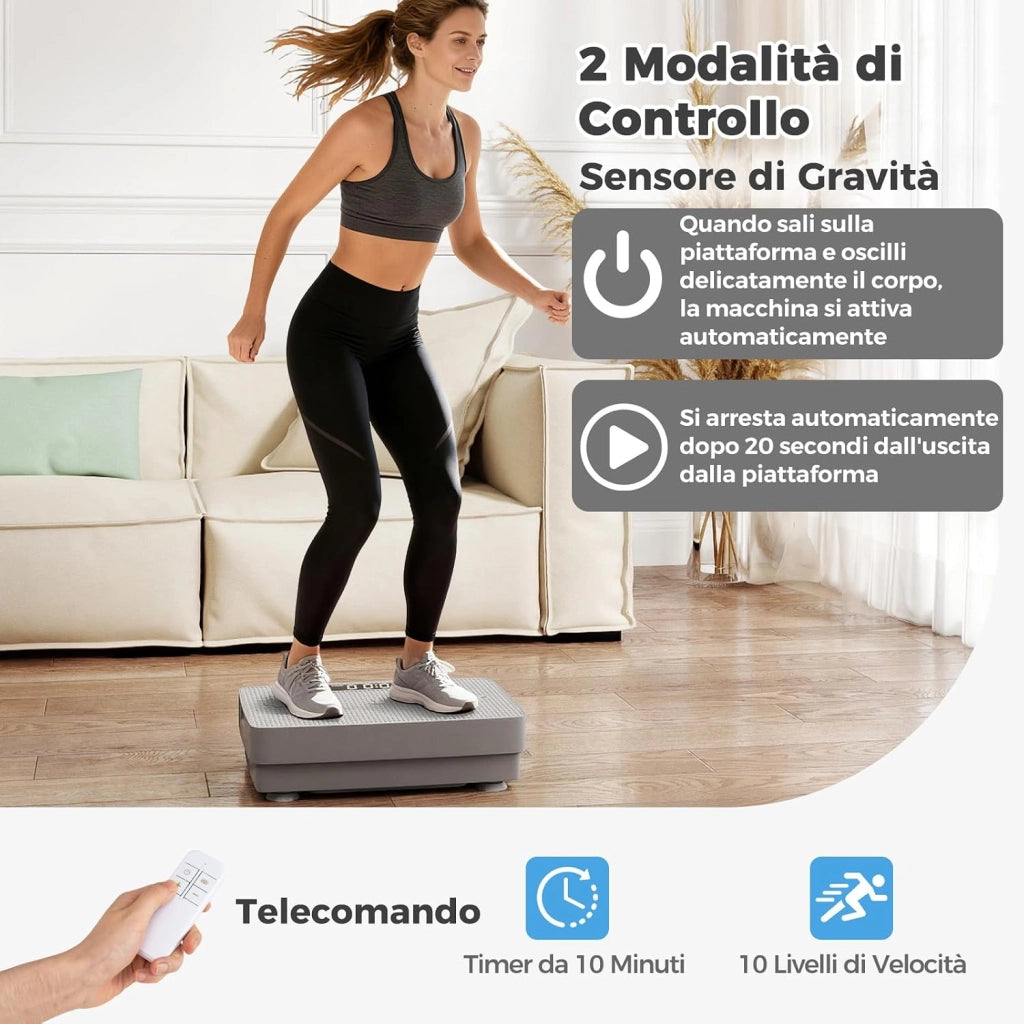 Pedana Vibrante Dimagrante, Piastra Vibrante con 10 Velocità Regolabili e Timer, Automatico e Controllo Remoto, Vibration Plate Potente per Allenamento di Muscoli e Corpo, Fitness a Casa