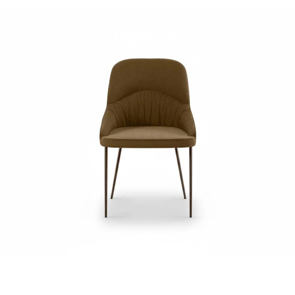 Set di 4 sedie da pranzo imbottite in tessuto marrone Shell con struttura in metallo facili da pulire | Duzzle