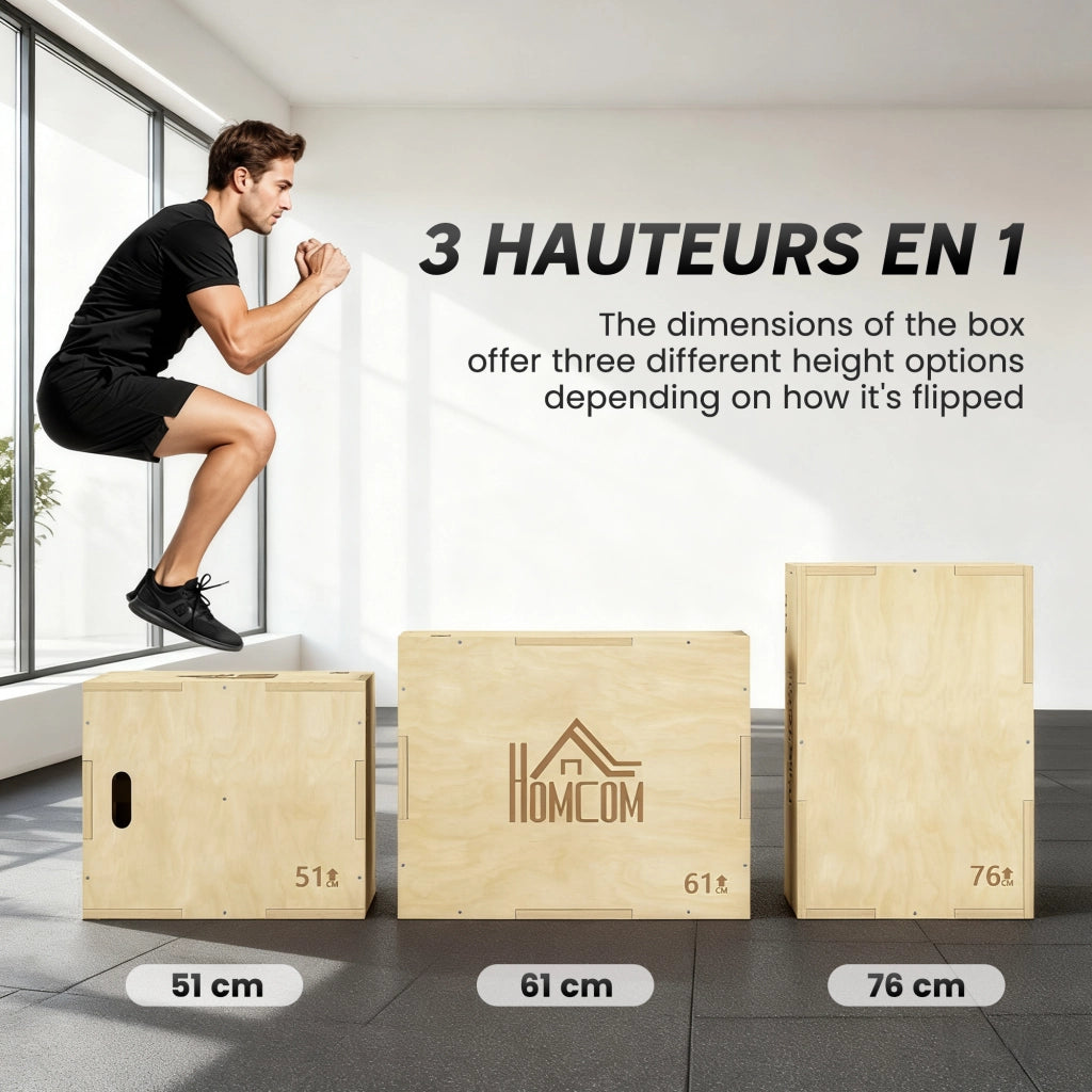Box Plyometrico per Allenamento 3 in 1 ¨C zephmum ¨C Legno 51/61/76cm