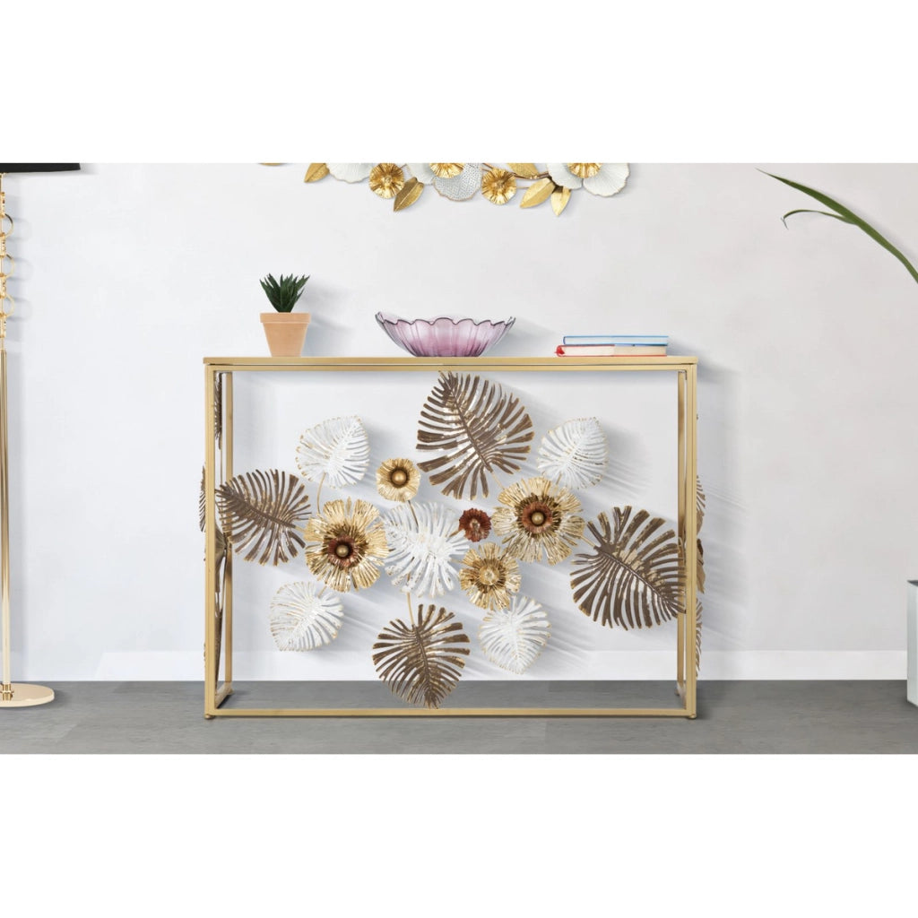 Tavolo Consolle Foglia 71, Multicolore, Metallo, 113x40x80 cm
