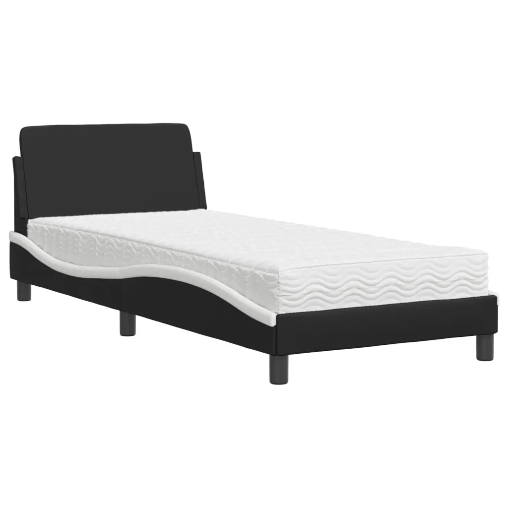 Letto con Materasso Dover Nero e Bianco 90x190 cm in Similpelle