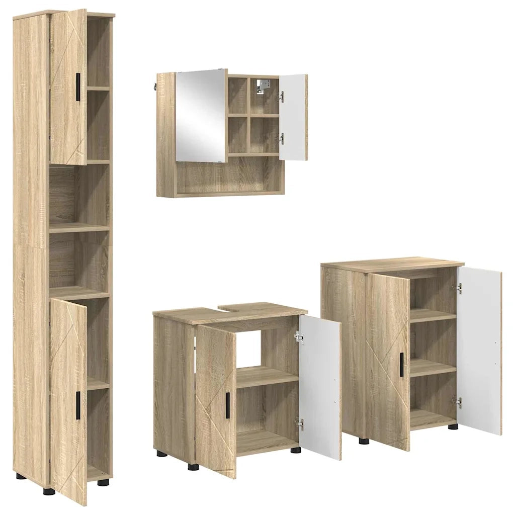 Set di mobili per il bagno con porta 4 pcs Rovere Sonoma 3393005