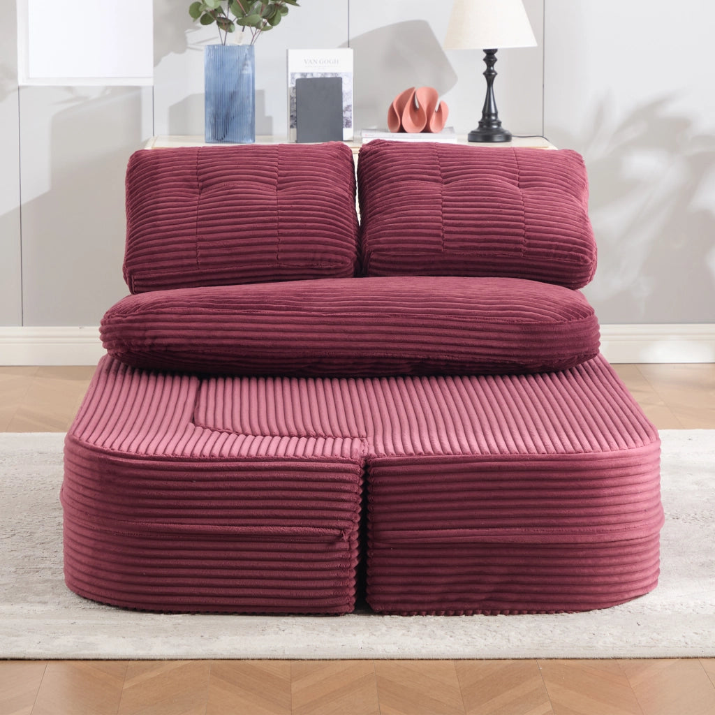 Poltrona letto 2 in 1 - con funzione relax e doppi portabicchieri - in corda - rosso vino