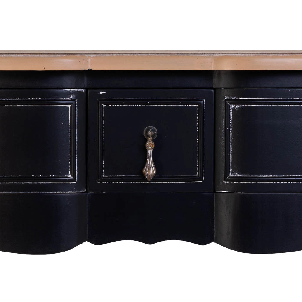 Console in legno laccato nero invecchiato con 3 cassetti 115x50x80h cm