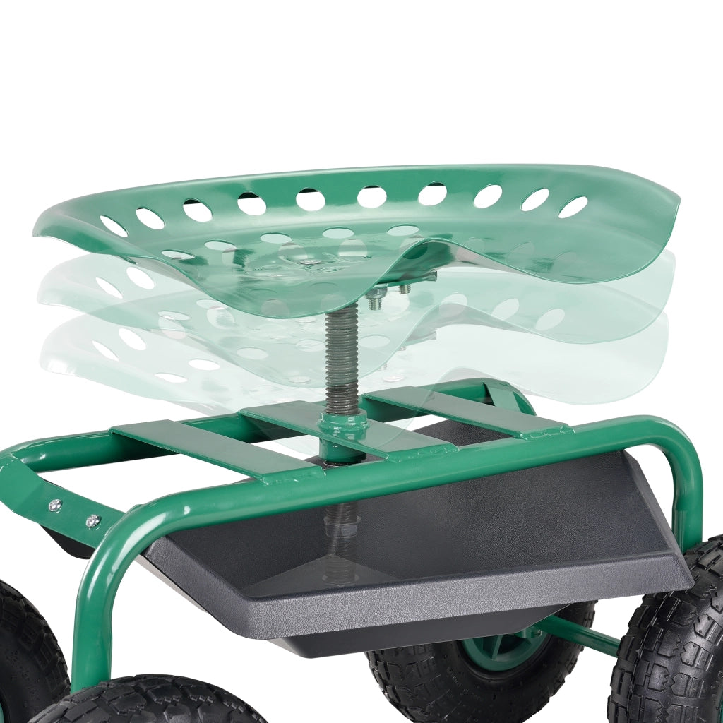 Sgabello su 4 Ruote per Giardinaggio con Seduta Regolabile in Altezza e Ripiano Portaattrezzi Scooter da Giardino - Verde / Nero [pro.tec]