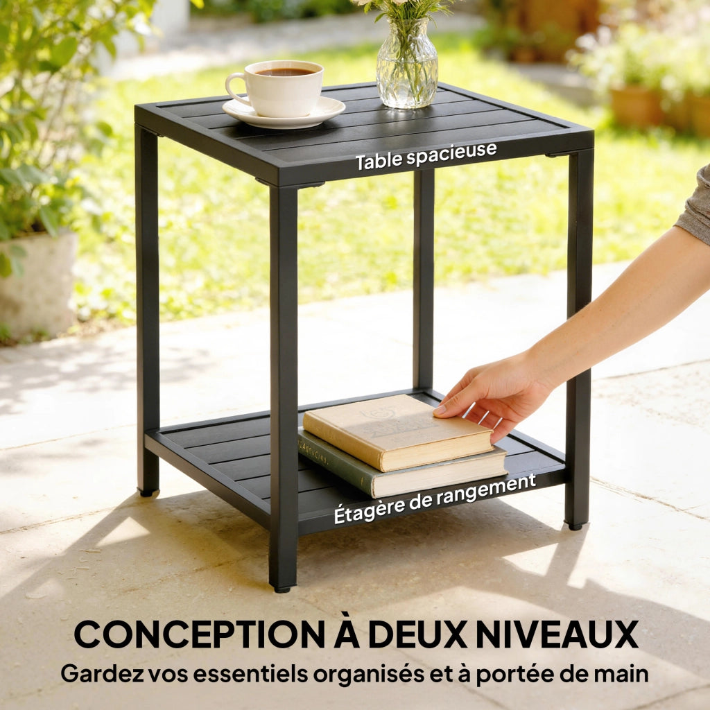 Tavolino da giardino a 2 livelli in metallo ¨C Zephmum ¨C 45x45x54 cm, nero