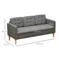 Divano 3 Posti Moderno in Tessuto Grigio con Vano Contenitore e Design Scandinavo, Grigio, 166.5x62x82cm