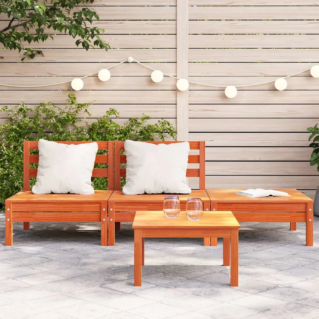 Divano da esterno-Divano da Giardino a 3 Posti Marrone Cera Legno Massello Pino 872932