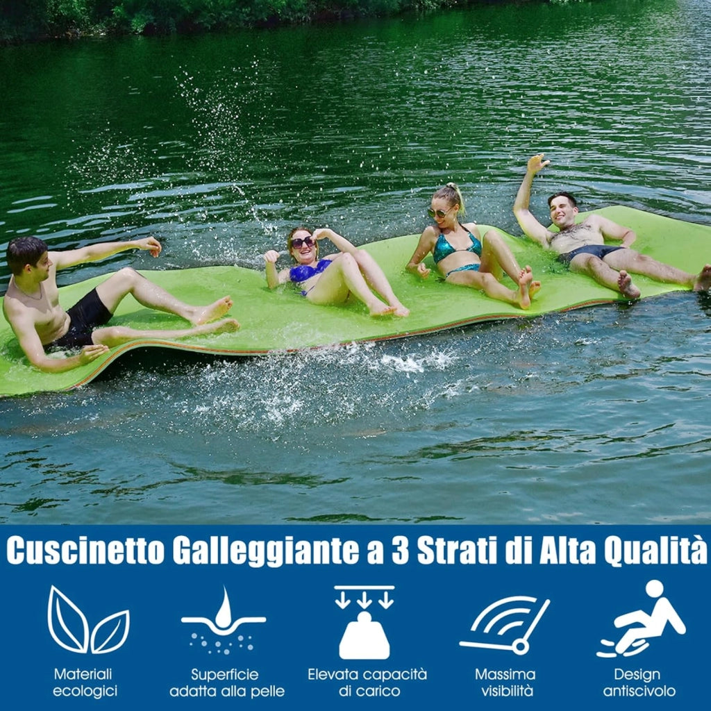 Tappetino Galleggiante Acquatico, 355X183cm, Materassino Galleggiante Resistente agli Strappi con Dispositivo di Ormeggio e Cinghie di Aggancio, per Mare Lago Piscina e Spiaggia