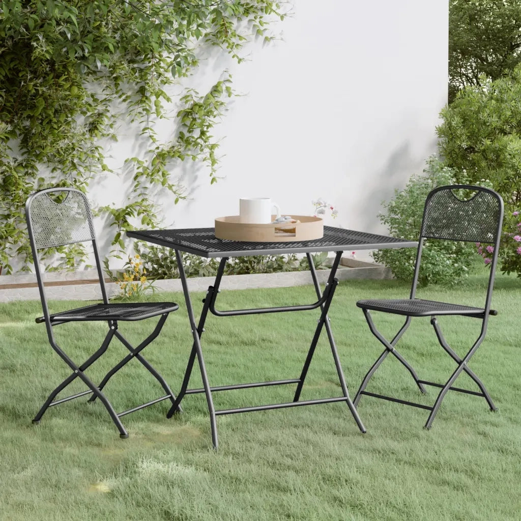 Set da Pranzo per Giardino 3pz Rete Metallica Espansa Antracite 3084719