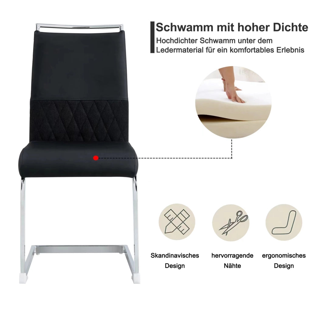 Sedia da pranzo nera con schienale ergonomico in PU e lino