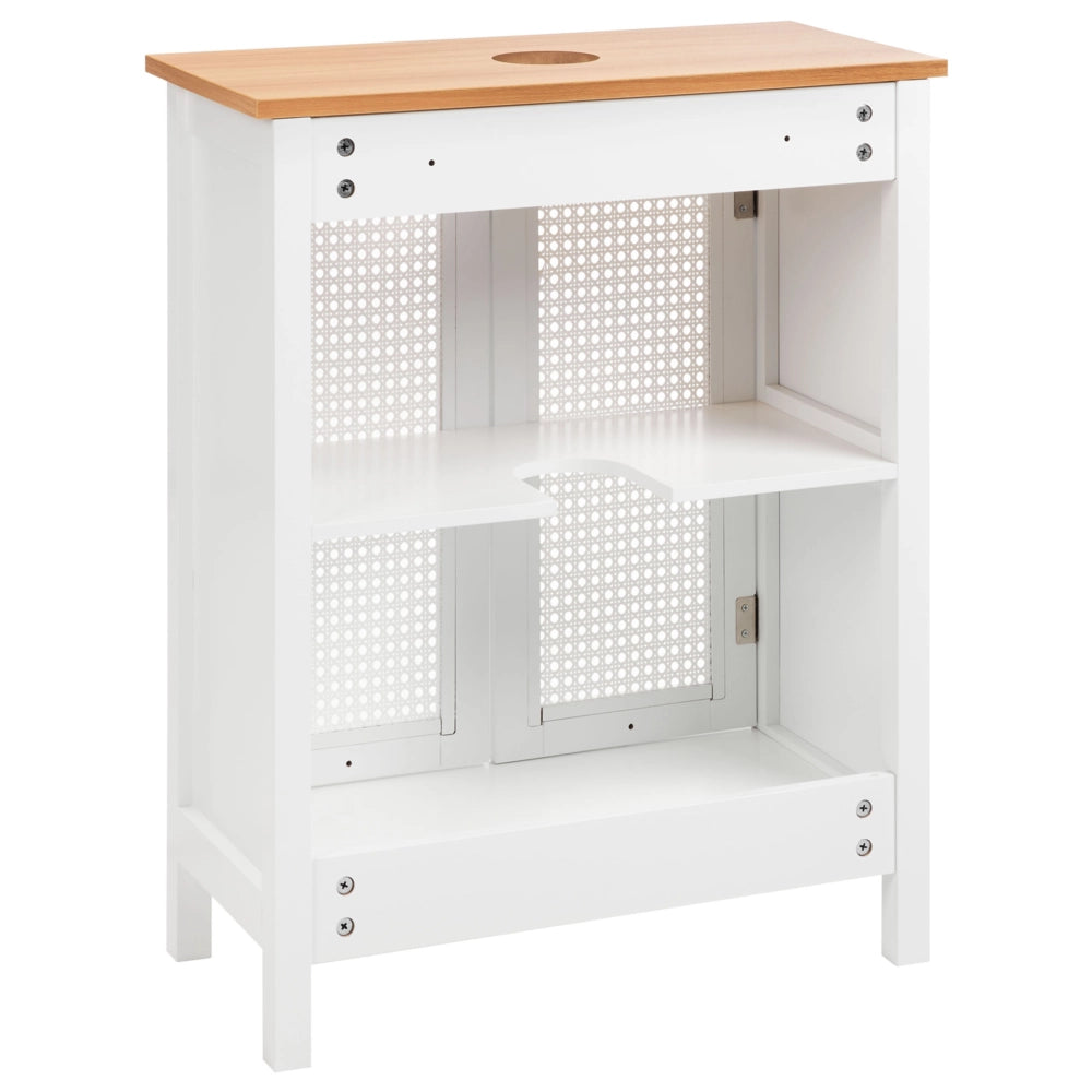 Mobiletto da bagno con lavabo con ripiani Ante traforate MDF Bianco 60 x 75 cm stile raffinato