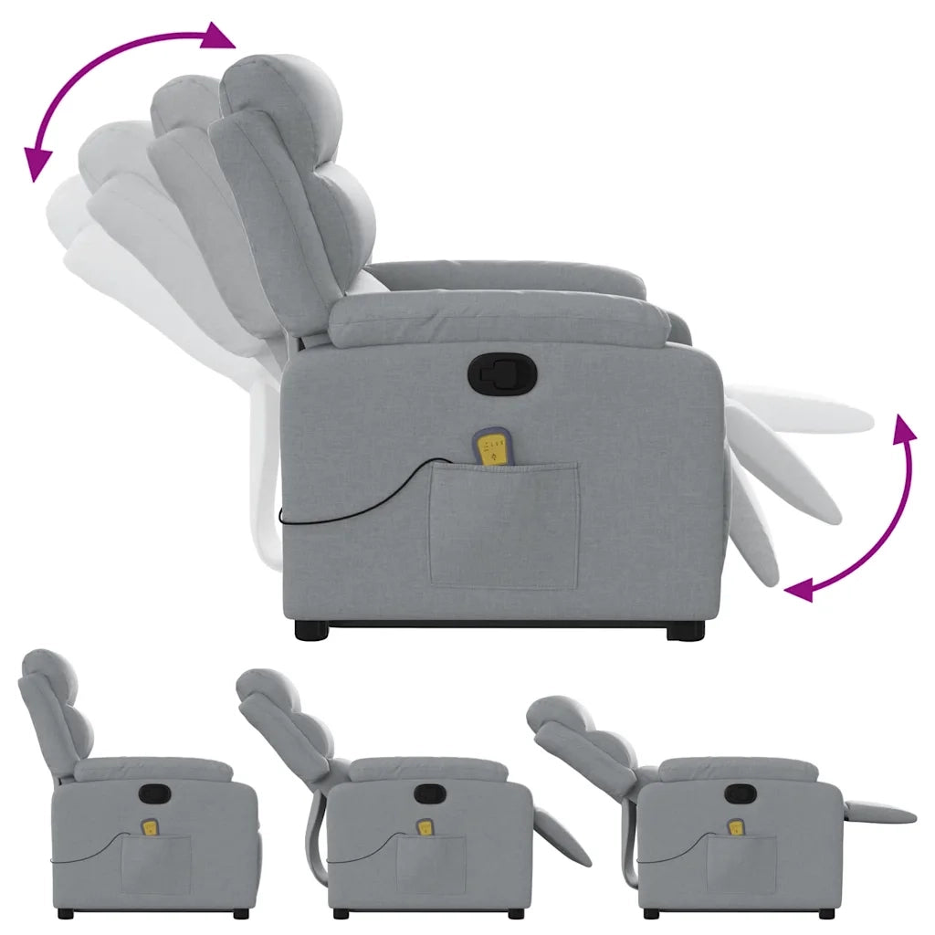 Divano Sedia-Poltrona Alzapersona Massaggi Reclinabile Grigio Chiaro Tessuto 692167