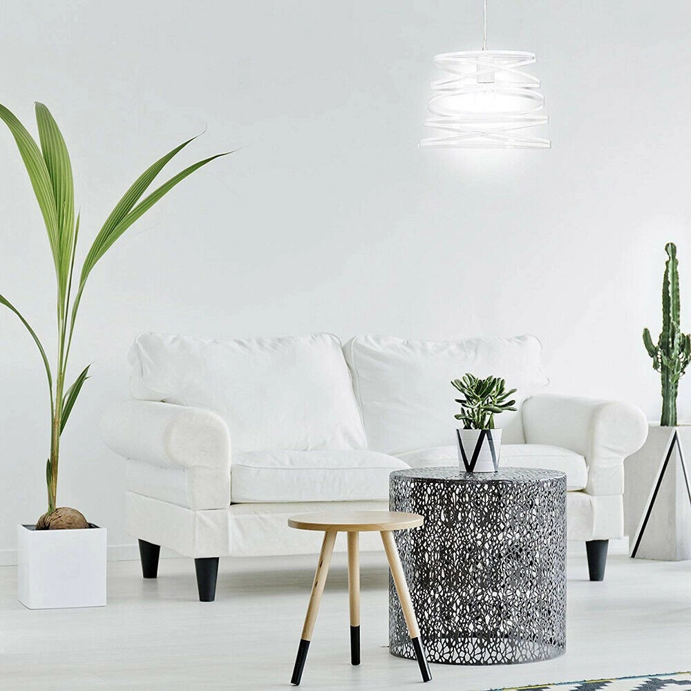 Trade Shop - Lampadario A Sospensione Moderno Paralume Metallo A Vortice Traforato Bianco A08 -