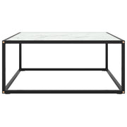 Tavolino da Salotto Nero con Vetro Marmo Bianco 80x80x35 cm 322877