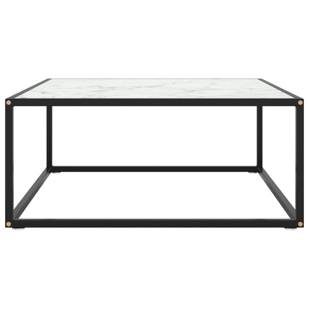 Tavolino da Salotto Nero con Vetro Marmo Bianco 80x80x35 cm 322877