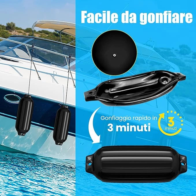 4 x Parabordi per Barca, Parabordi per Imbarcazioni, Gommonni, Boat Fender(Nero)