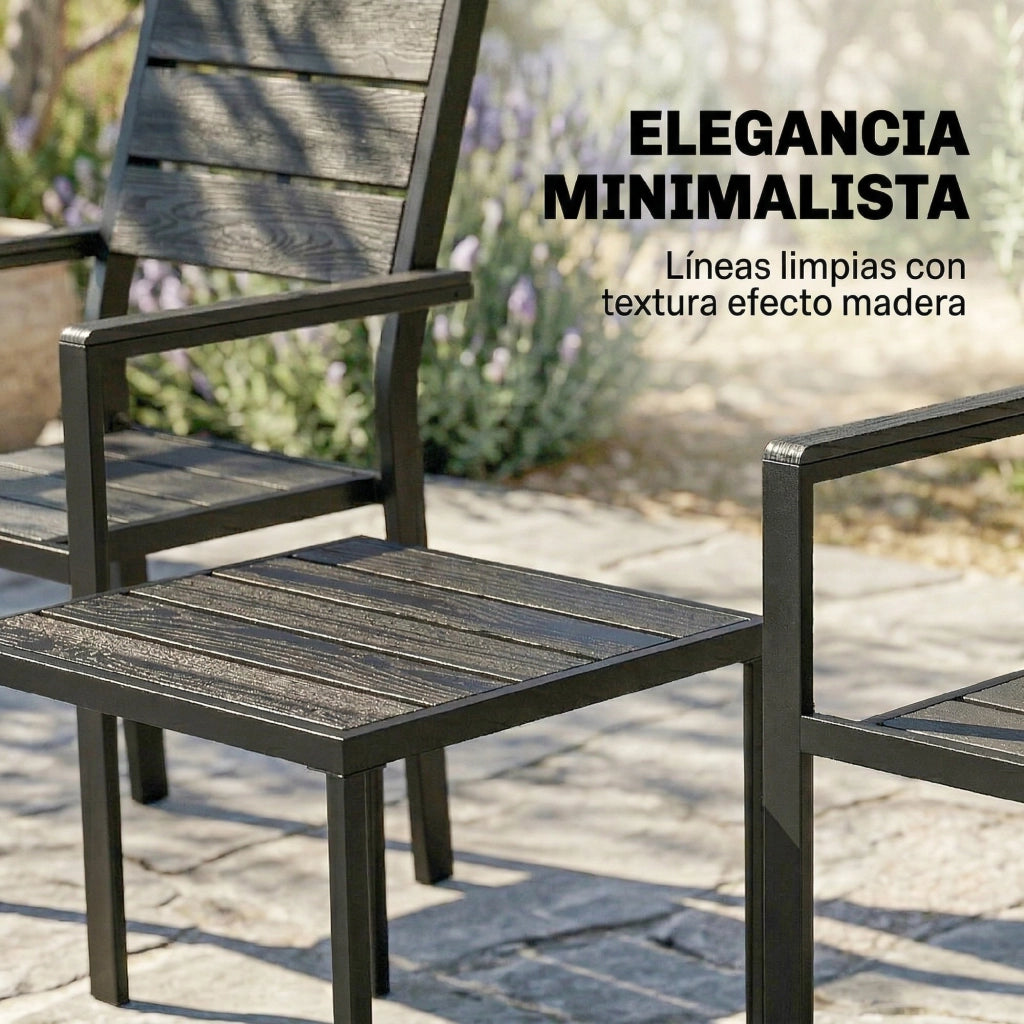 Set Giardino 3 Pezzi con 2 Sedie e Tavolo ¨C zephmum ¨C HDPE Effetto Legno Nero per Balcone