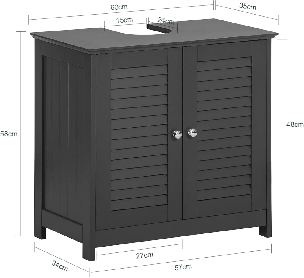 Mobile Bagno Sottolavabo - Mobiletto Bagno Salvaspazio con Mensole Regolabili, Mobile Lavabo in MDF, Antimuffa con Porta a Lamelle, per lavabo a muro, Grigio Scuro, 60x58x35cm, FRG237-DG