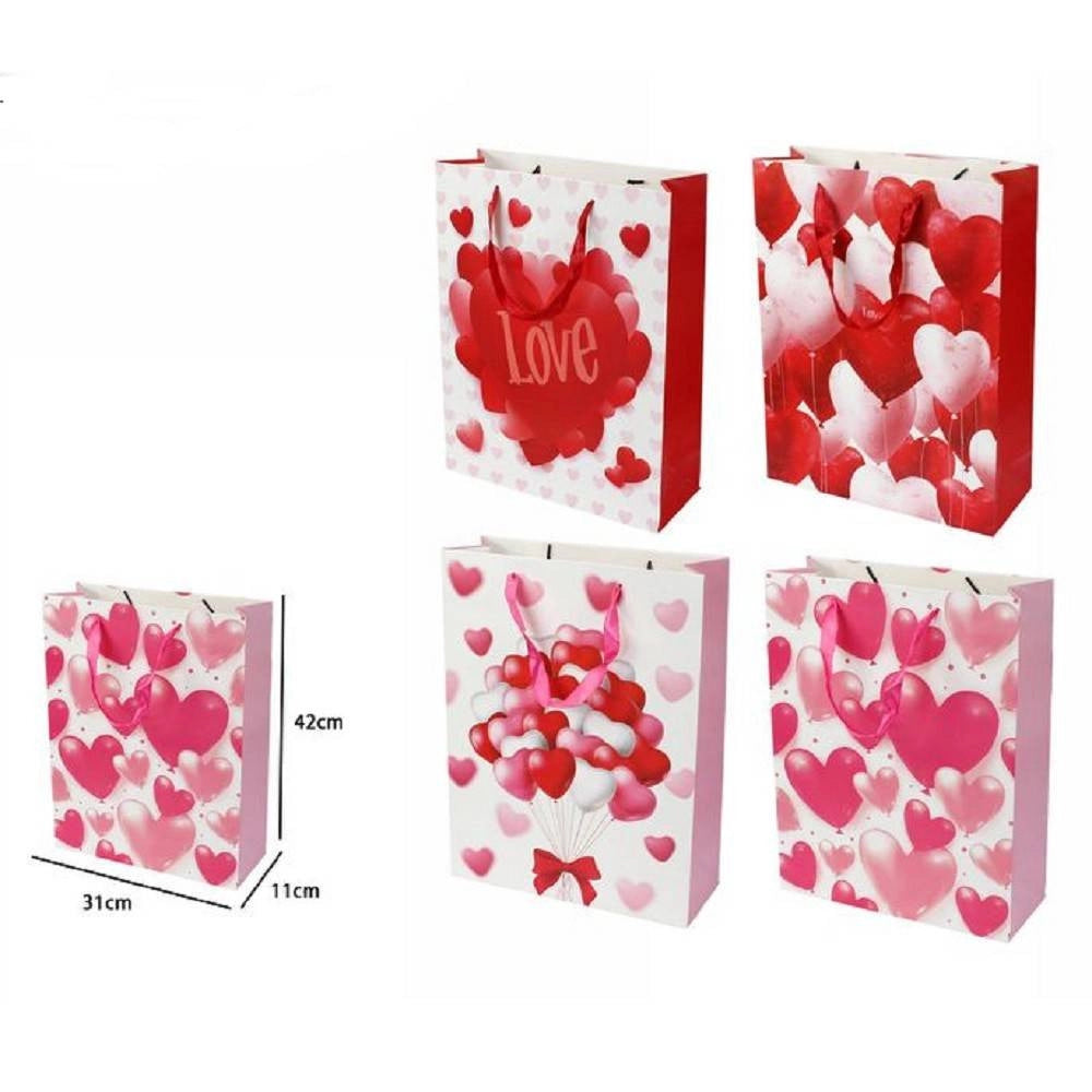 Trade Shop - Set 6 Buste Da Regalo Per San Valentino Cuori 31x11x42cm 71093 Modelli Assortiti -