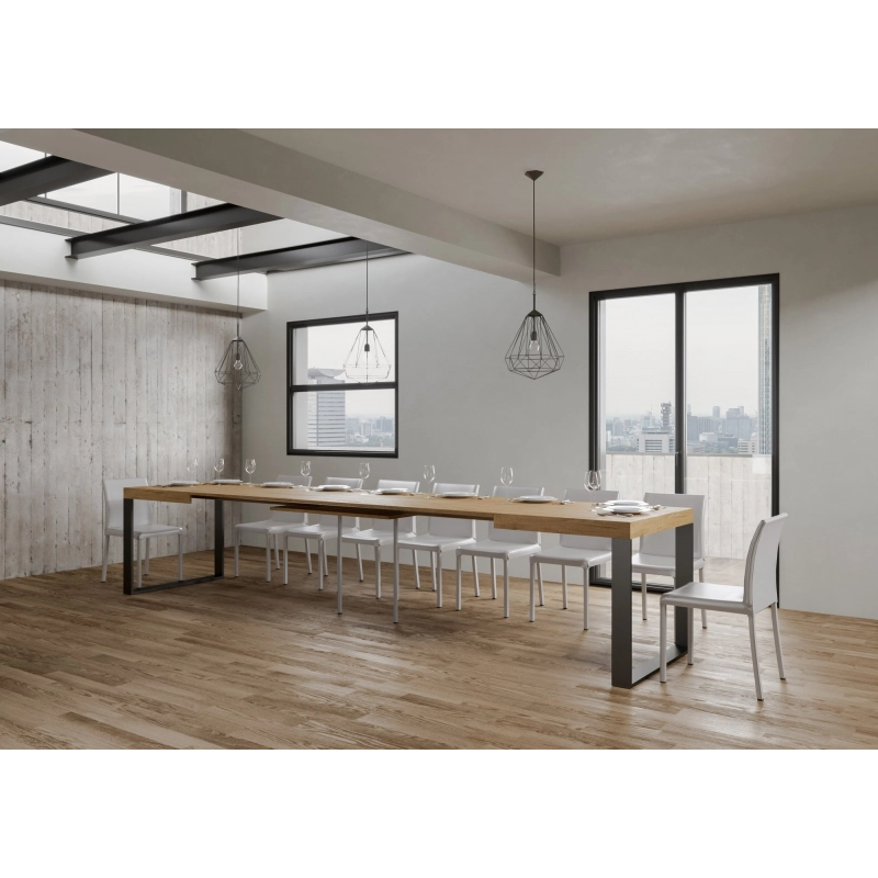 Tavolo allungabile 90x180/440 cm Tecno telaio Antracite - Quercia Natura