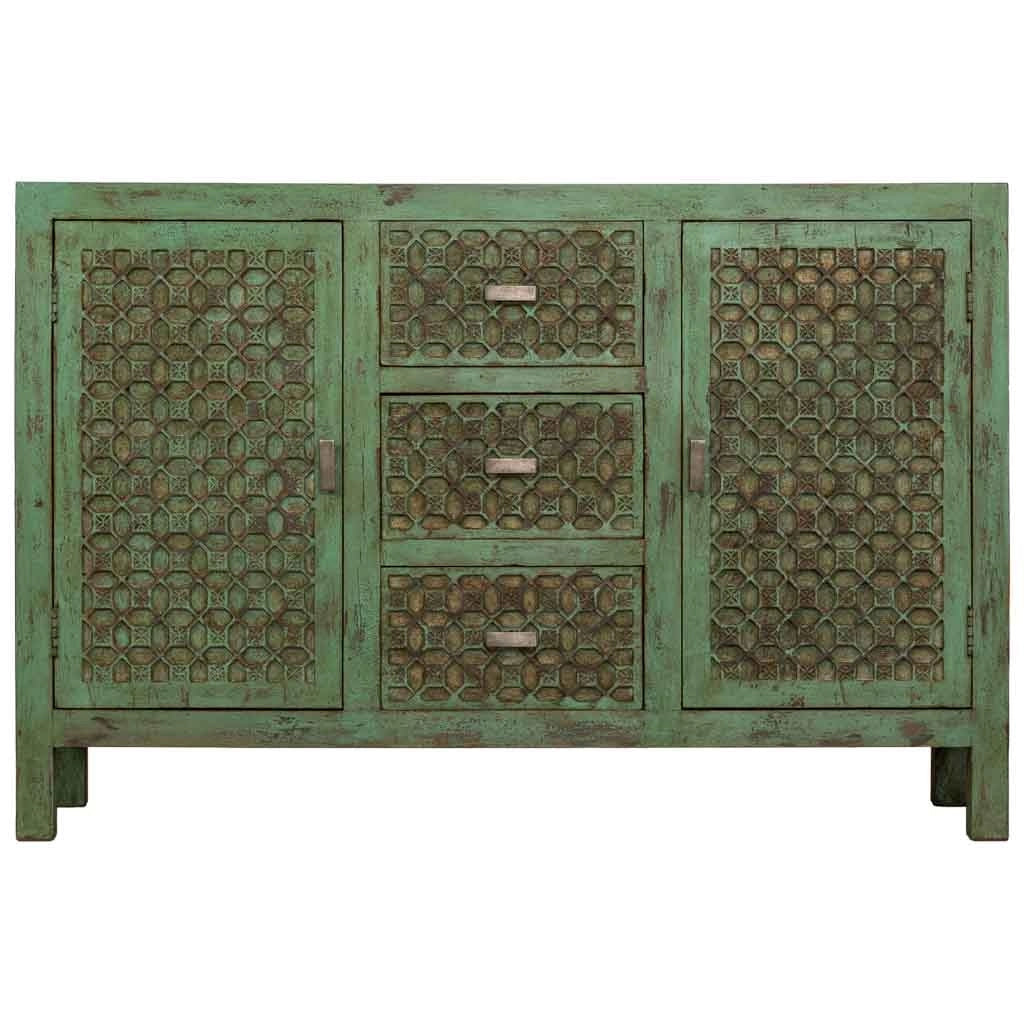 Credenza artigianale in legno verde 135x40x90h cm