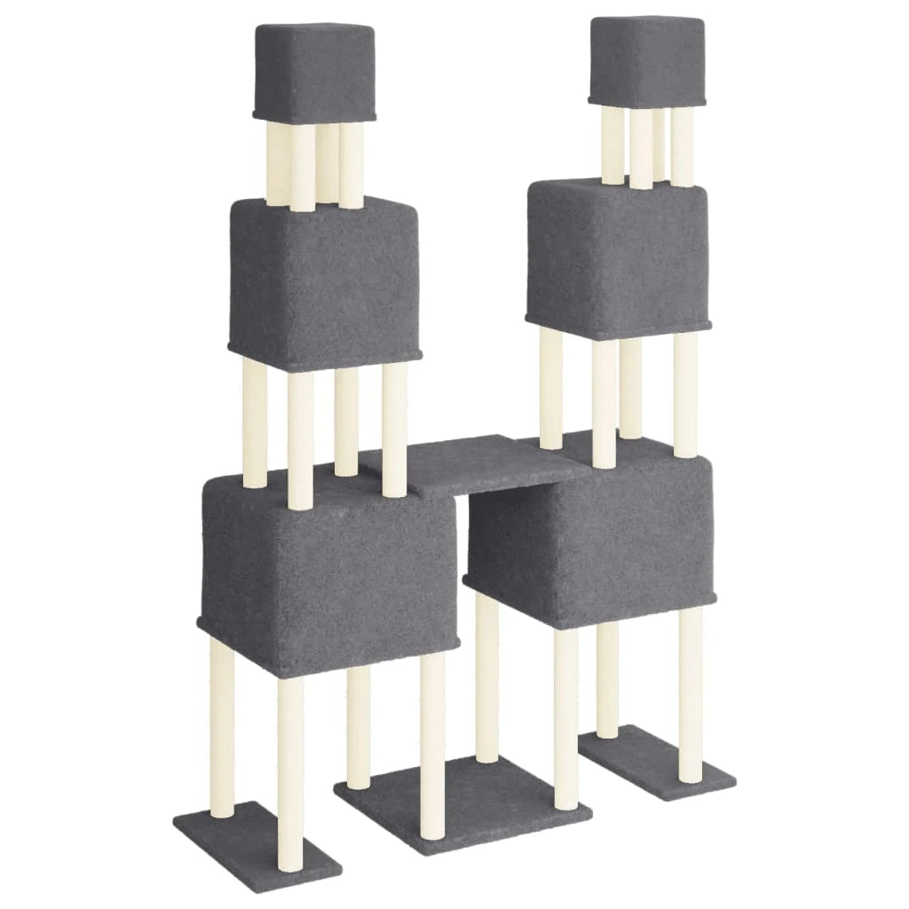 Tiragraffi per gatti torre per arrampicata giocattolo piattaforma per arrampicata con tiragraffi in sisal scuro 199 cm grigio 02_0022694
