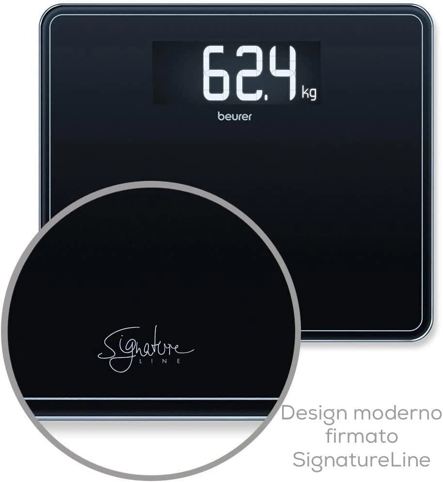 Beurer GS 410 Signature Line Black Bilancia in Vetro XXL con Portata fino a 200 kg, 35 x 30 cm, Nero