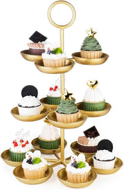 Piatto da dolci, 3 strati, rotondo, cupcake, biscotti, frutta, muffin, piatto da servizio, metallo, oro, 1 pezzo (combinazione DIY libera di 3 livelli, 2 livelli, 1 livello)